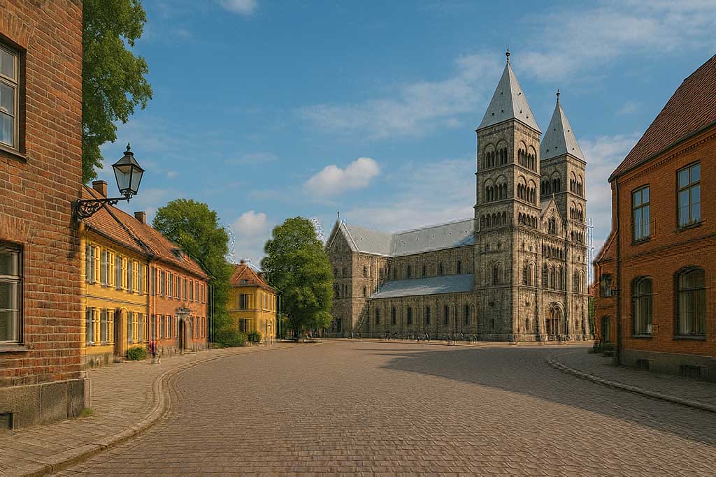 Vy över Lund med domkyrkan och stadsmiljö