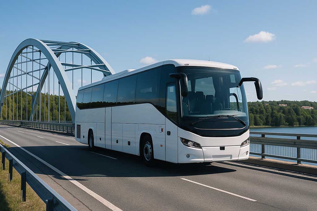 Turistbuss som kör sträckan Stockholm-Lidingö