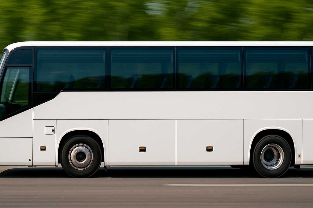 Vit buss i närbild